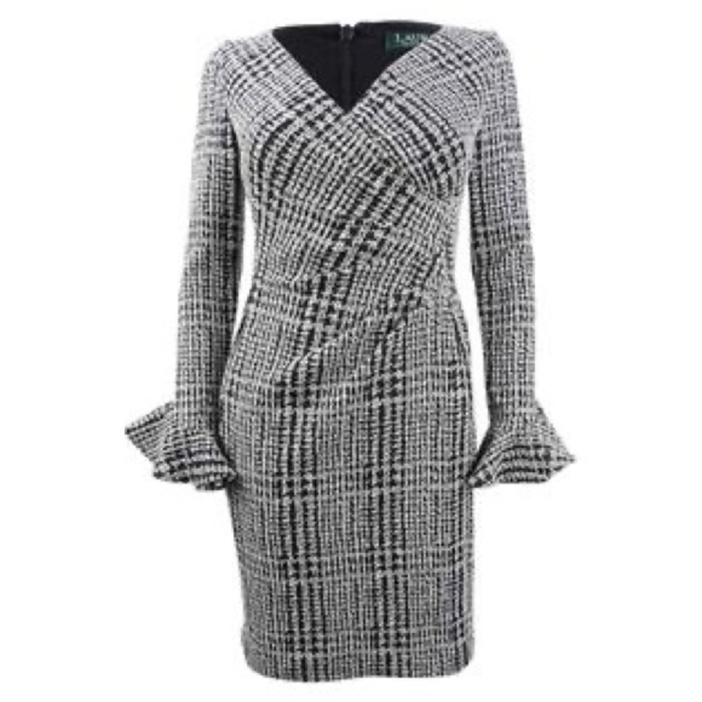 Ralph Lauren Ruffled Cuff Tweed Dress Size 4
